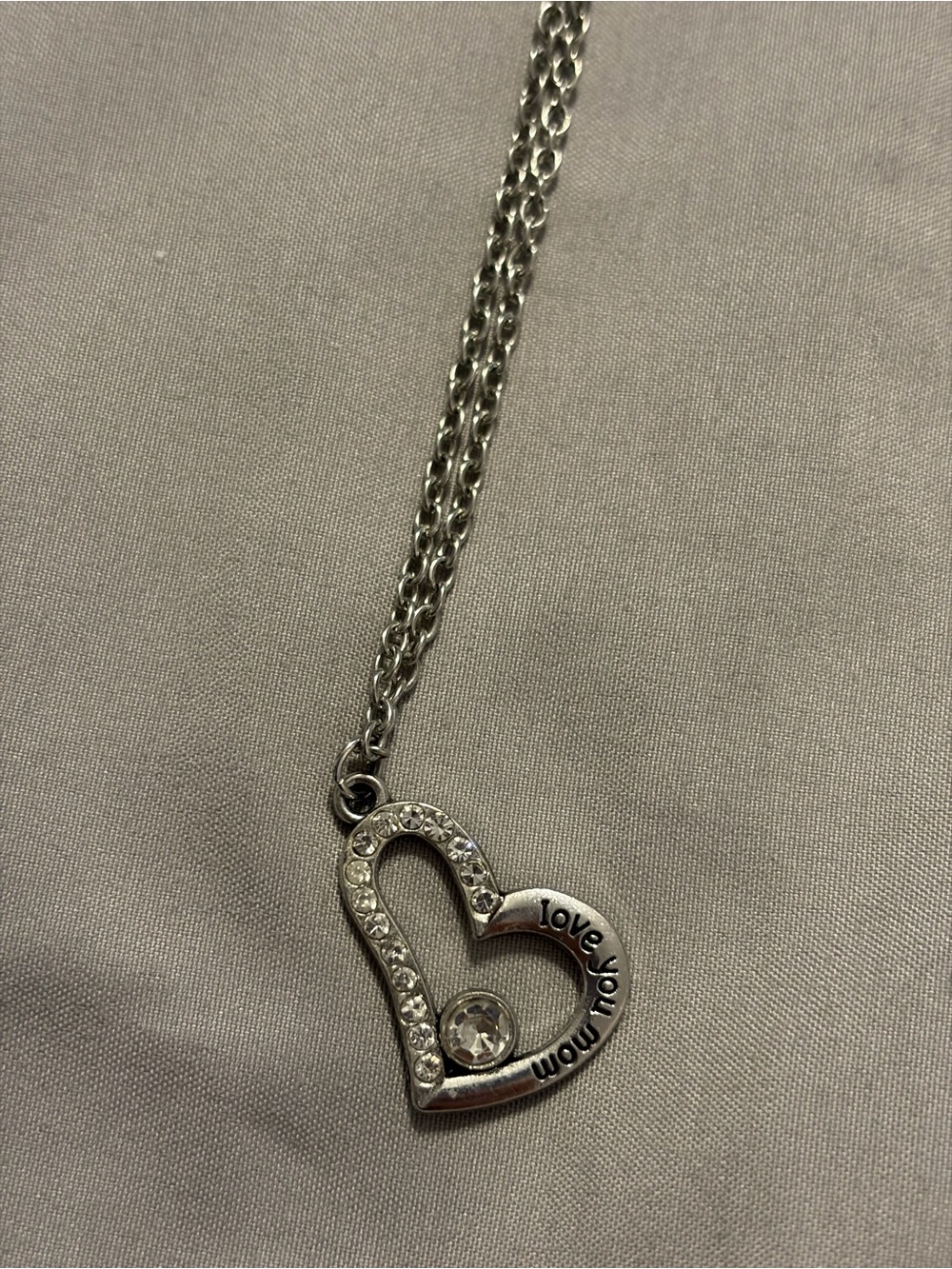 Silver Heart Pendant Necklace - "Love You Mom"